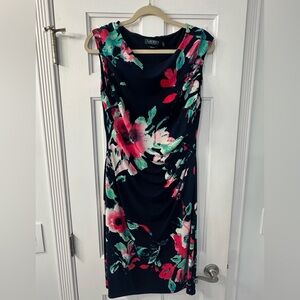 Ralph Lauren Blue and Pink Floral Midi Dress